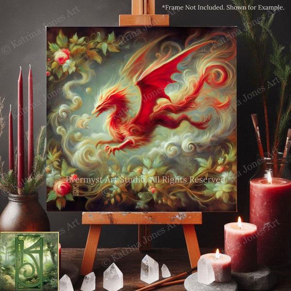 a painting of a red dragon on a canvas