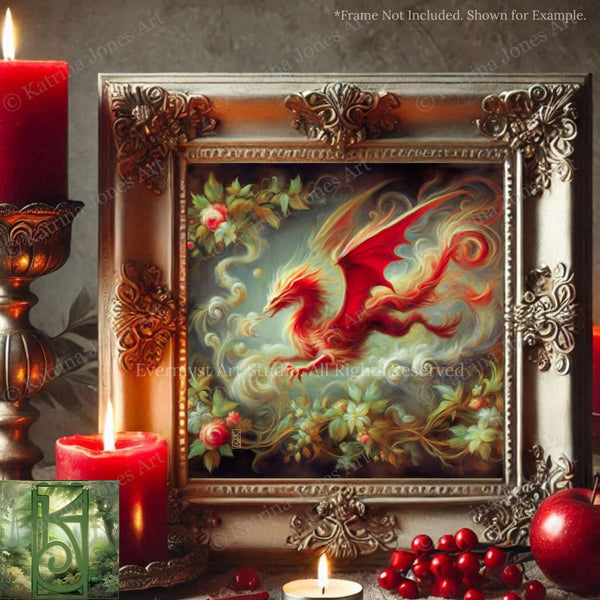 a painting of a red dragon surrounded by candles