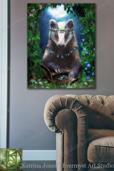 Fantasy Badger Canvas Art - Spiritual Animal Totem Fairytale Painting