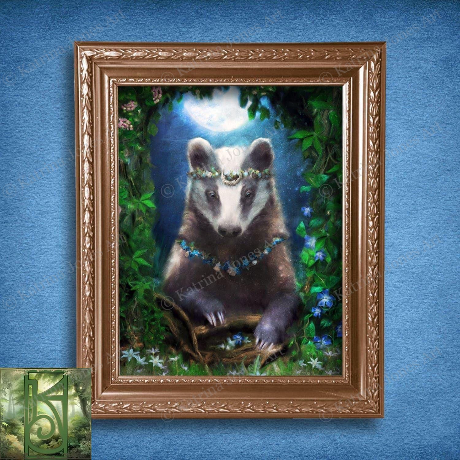 Fantasy Badger Canvas Art - Spiritual Animal Totem Fairytale Painting