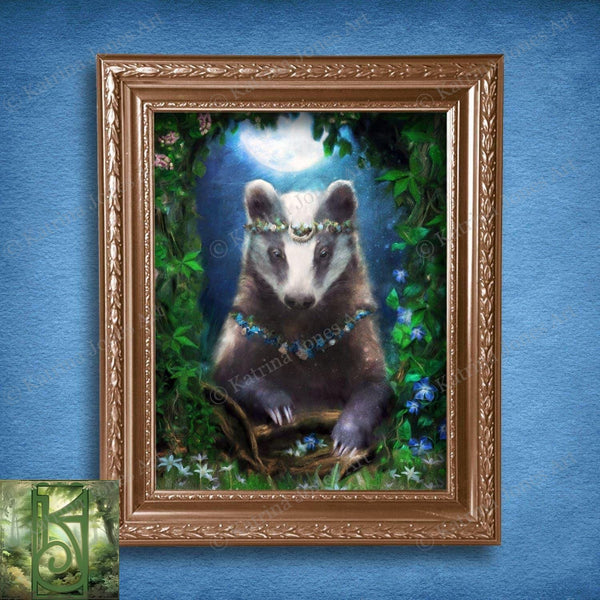 Fantasy Badger Canvas Art - Spiritual Animal Totem Fairytale Painting