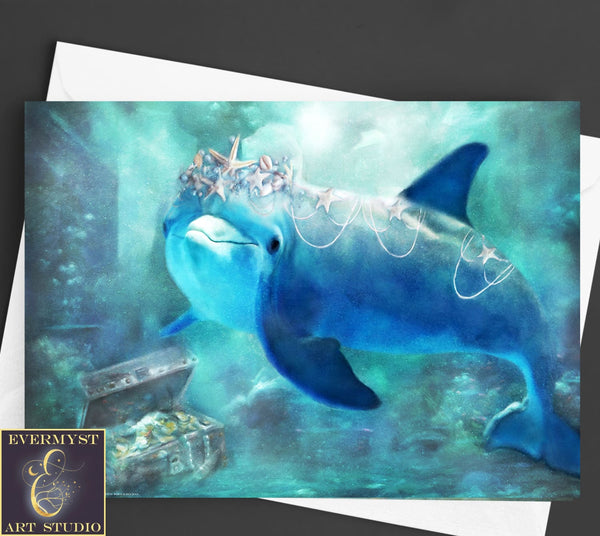 Enchanted Dolphin Greeting Card Blank Fantasy Art