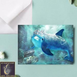 Enchanted Dolphin Greeting Card Blank Fantasy Art