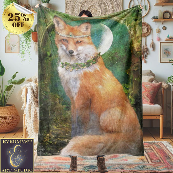 Enchanted Fantasy Fox Plush Fleece Minky Throw Blanket Woodland Wildlife Bedding Eclectic Boho Decor