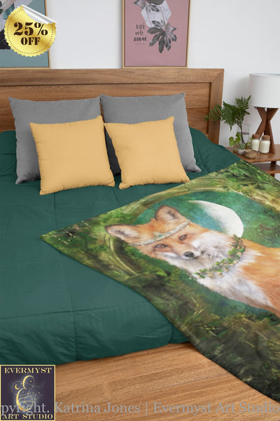 Enchanted Fantasy Fox Plush Fleece Minky Throw Blanket Woodland Wildlife Bedding Eclectic Boho Decor