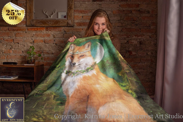 Enchanted Fantasy Fox Plush Fleece Minky Throw Blanket Woodland Wildlife Bedding Eclectic Boho Decor