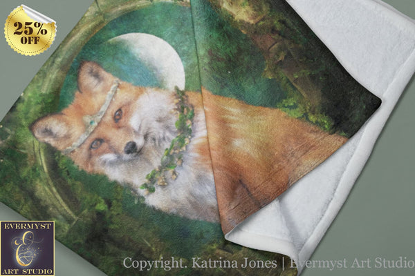 Enchanted Fantasy Fox Plush Fleece Minky Throw Blanket Woodland Wildlife Bedding Eclectic Boho Decor