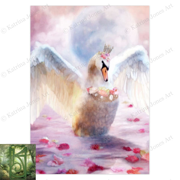 Enchanted Fantasy Swan Beautiful Romantic Love Greeting Card 1