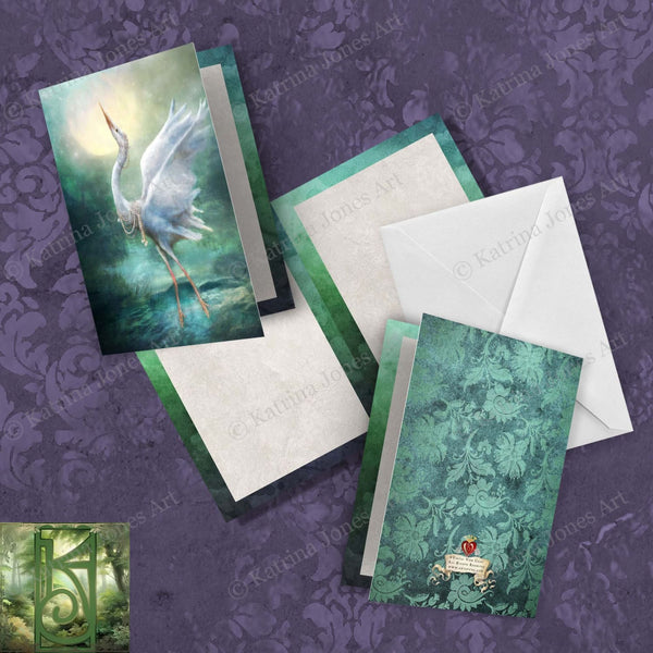Enchanted Heron Card Fantasy Art White Bird Egret Beautiful Blank Notecard