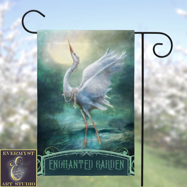 Enchanted Heron Garden Flag - Magical Outdoor Decoration