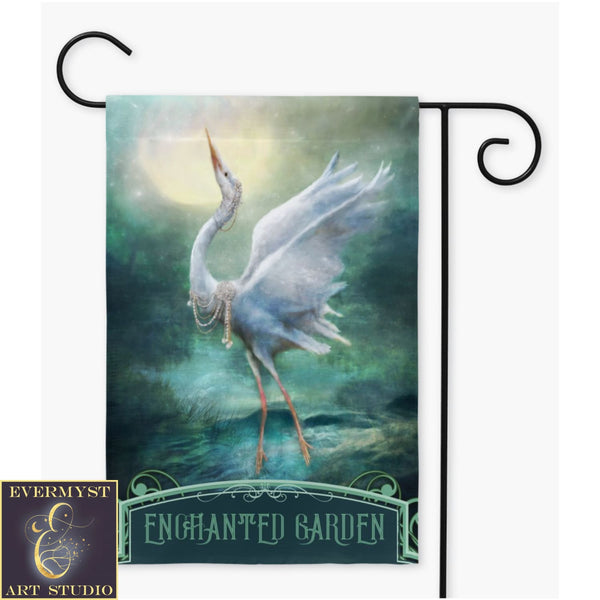 Enchanted Heron Garden Flag - Magical Outdoor Decoration Single / 12X18 Inch