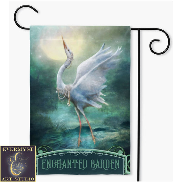 Enchanted Heron Garden Flag - Magical Outdoor Decoration Single / 18.325X27 Inch