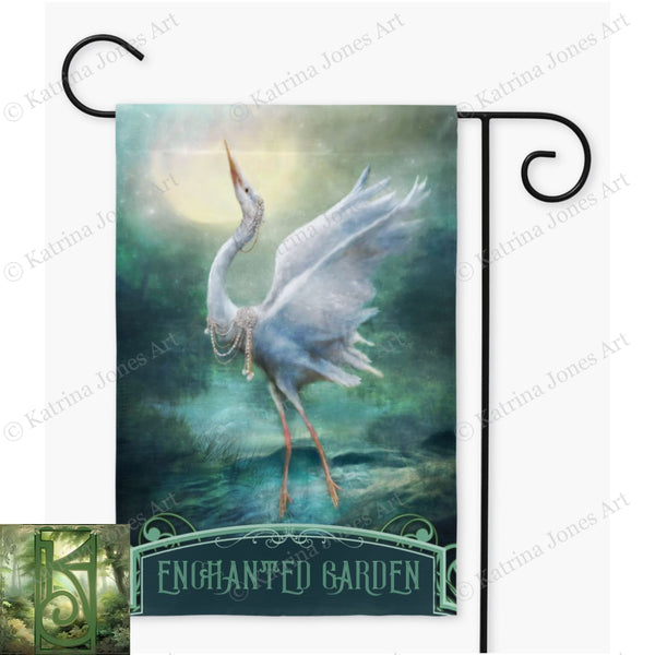 Enchanted Heron Garden Flag - Magical Outdoor Decoration Single / 12X18 Inch