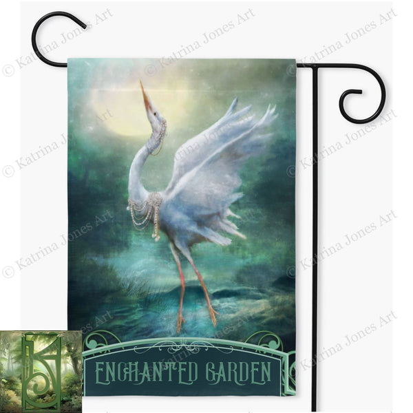Enchanted Heron Garden Flag - Magical Outdoor Decoration Single / 18.325X27 Inch