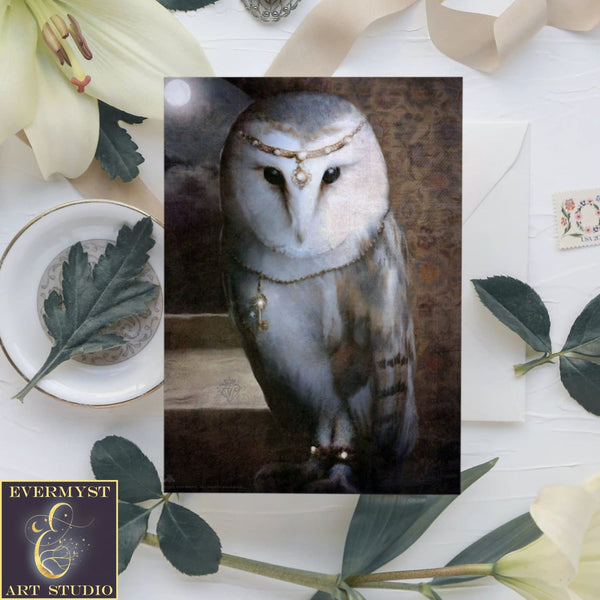 Enchanted Owl Greeting Card Magic Fantasy Animal Beautiful Bank Notecard