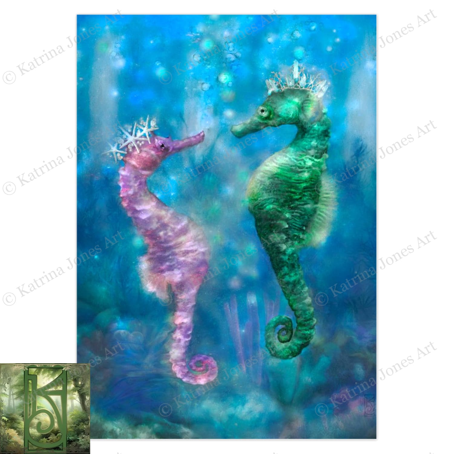 Enchanted Seahorses Greeting Card Fantasy Wedding Romantic Friend Blank Notecards 1