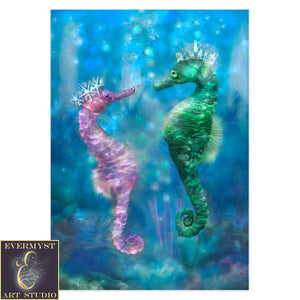 Enchanted Seahorses Greeting Card Fantasy Wedding Romantic Friend Blank Notecards 1