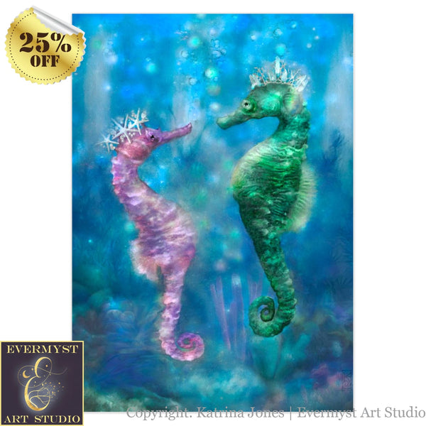 Enchanted Seahorses Greeting Card Fantasy Wedding Romantic Friend Blank Notecards 1