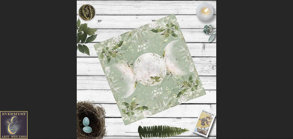 Enchanted Triple Moon Altar Cloth - Wicca Pagan Decor Tarot Mat Square