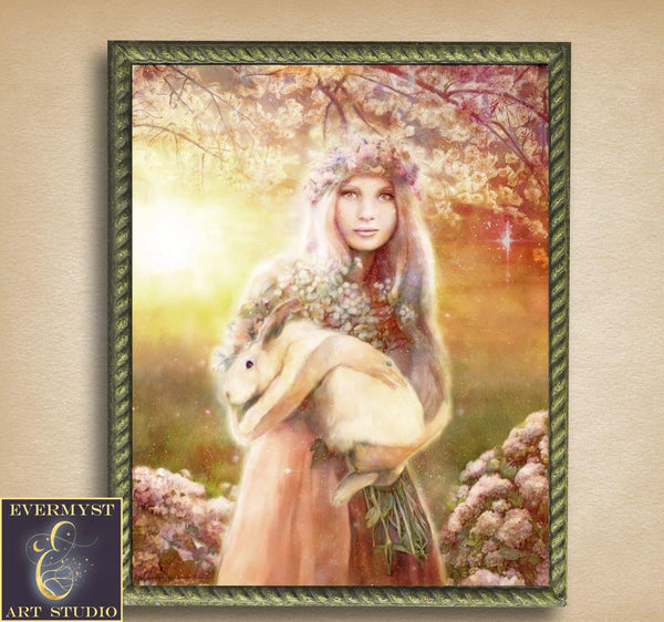 Eostre Goddess Art Print For Spring Equinox Ostara And Home Decor