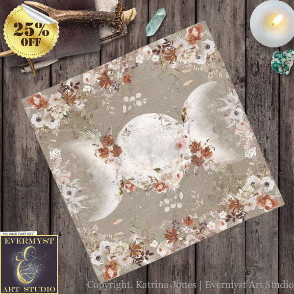 Equinox Altar Tarot Cloth - Autumn Leaves And Triple Moon Witch Decor Square