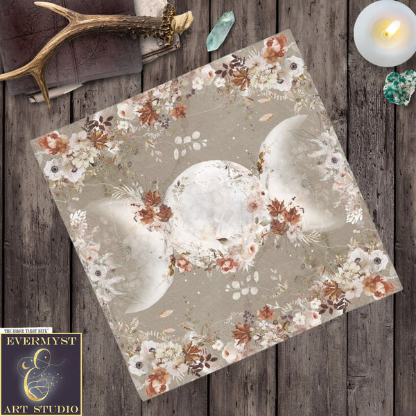 Equinox Altar Tarot Cloth - Autumn Leaves And Triple Moon Witch Decor Square