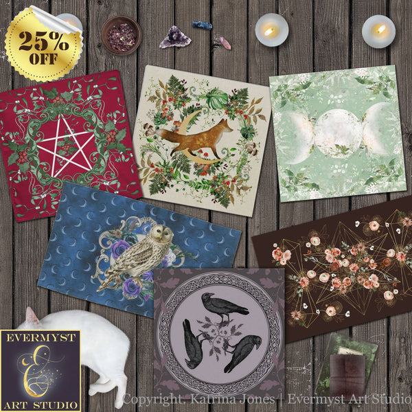 Equinox Altar Tarot Cloth - Autumn Leaves And Triple Moon Witch Decor Square