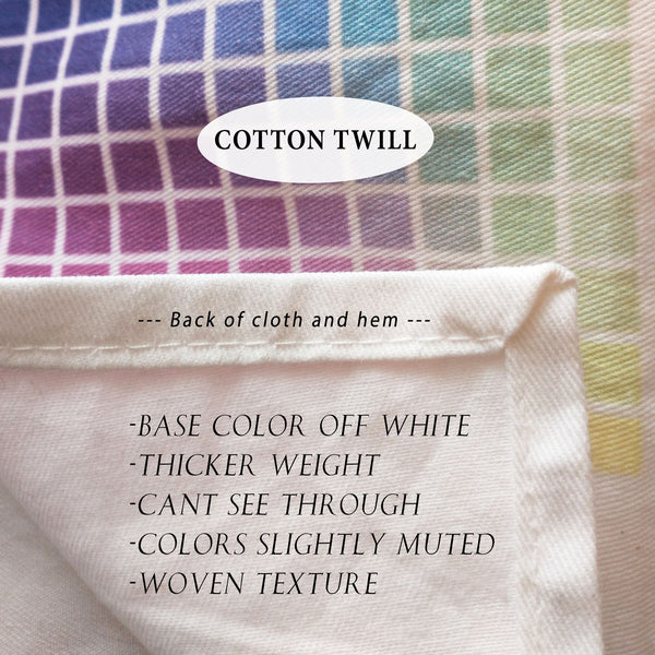 The image is a close-up of a fabric with a textured pattern, featuring a color swatch and a description of the fabric's properties.