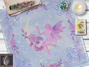 Faerie Altar Cloth - Fae Magic And Lavender Fairy Theme 22X22 Inch Twill Square