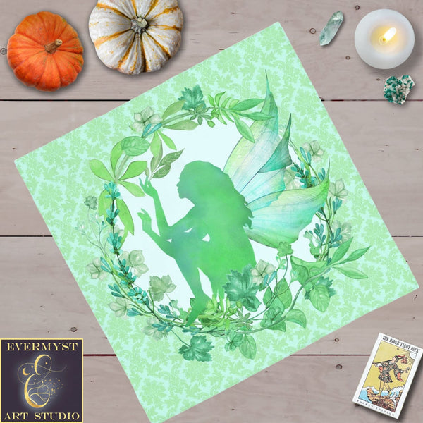 Faerie Altar Cloth - Tarot Fae Magic Green Fairy Gift Faith Square