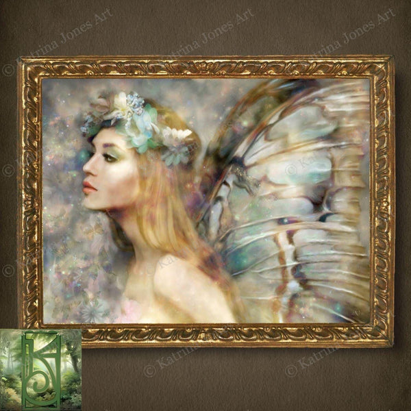 Realistic Fairy Wall Art Print - Teal Blue Flower Fantasy Painting