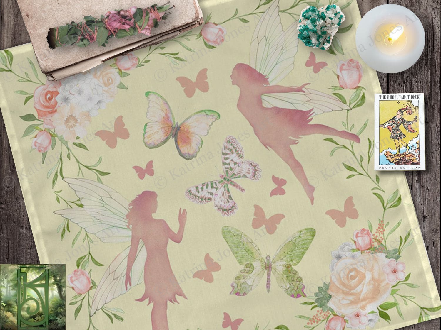 Faerie Altar Cloth - Fae Magic For Spiritual Or Decorative Use 22X22 Inch Twill Square