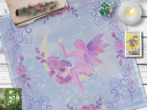 Faerie Altar Cloth - Fae Magic And Lavender Fairy Theme 22X22 Inch Twill Square