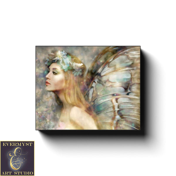 Realistic Fairy Wall Art Print - Teal Blue Flower Fantasy Painting 8 X 10 Canvas