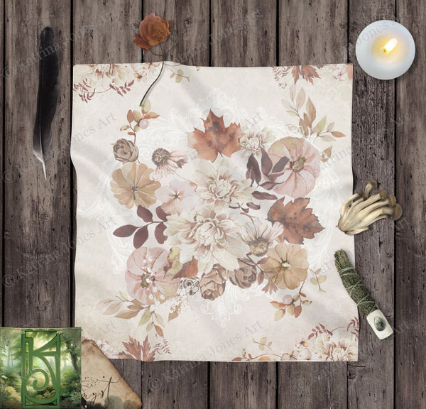 Autumn Cottage Altar Cloth - Pumpkin Floral Witchy Vibe Square