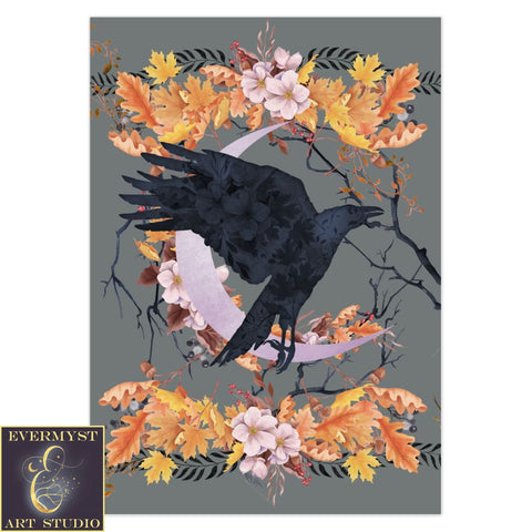 Fall Crow Moon Greeting Card - Raven Halloween Samhain Notecards 10 Cards