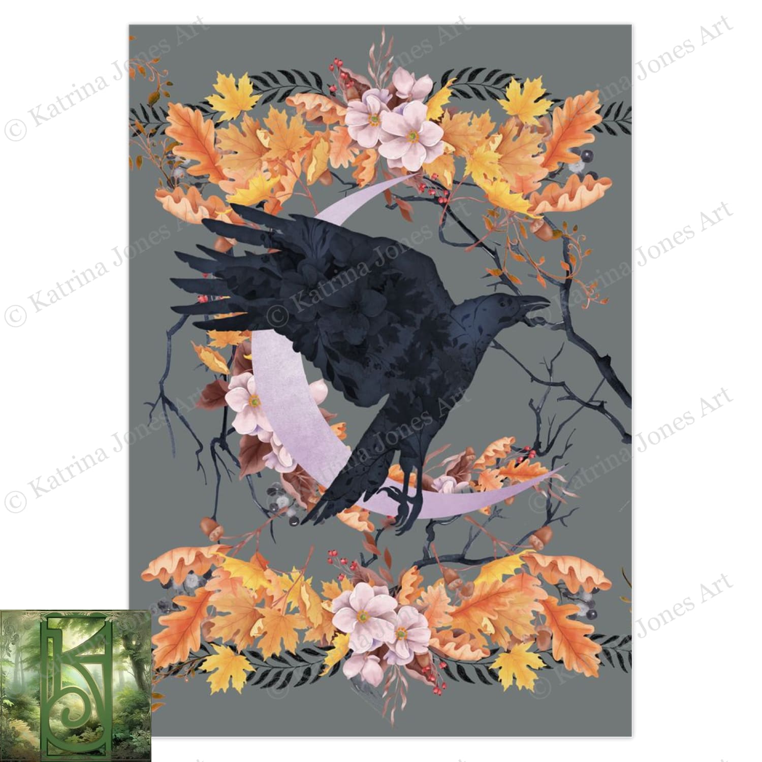 Fall Crow Moon Greeting Card - Raven Halloween Samhain Notecards 10 Cards