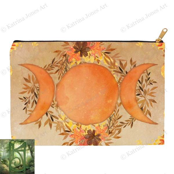 Fall Leave Triple Moon Autumn Equinox Accessory Pouches Vintage Design Witch Wicca Pagan Decor