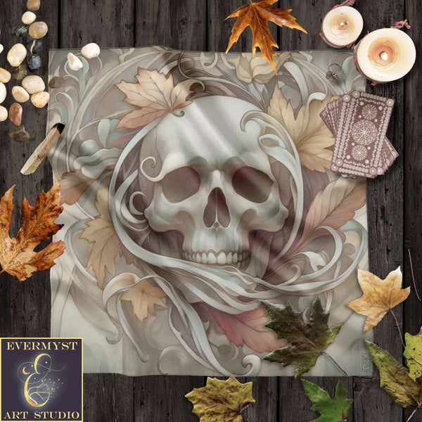 a picture of a skull surrounded by autumn leaves