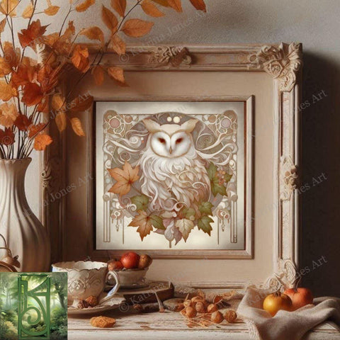 a picture of an owl on a mantle