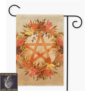 Fall Pentacle Garden Flag - Witch Samhain Wicca Pagan Decor Double / 12X18 Inch