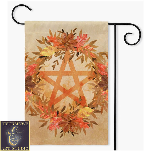 Fall Pentacle Garden Flag - Witch Samhain Wicca Pagan Decor Single / 18.325X27 Inch