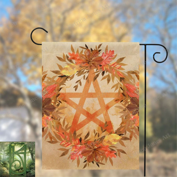 Fall Pentacle Garden Flag - Witch Samhain Wicca Pagan Decor