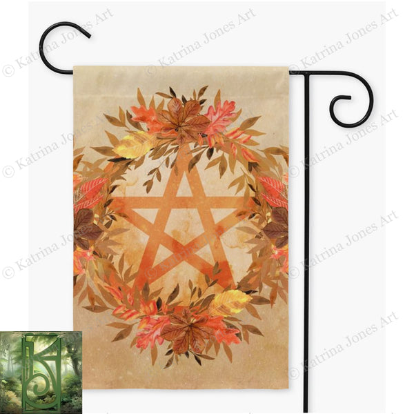Fall Pentacle Garden Flag - Witch Samhain Wicca Pagan Decor Double / 12X18 Inch