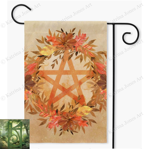 Fall Pentacle Garden Flag - Witch Samhain Wicca Pagan Decor Single / 18.325X27 Inch