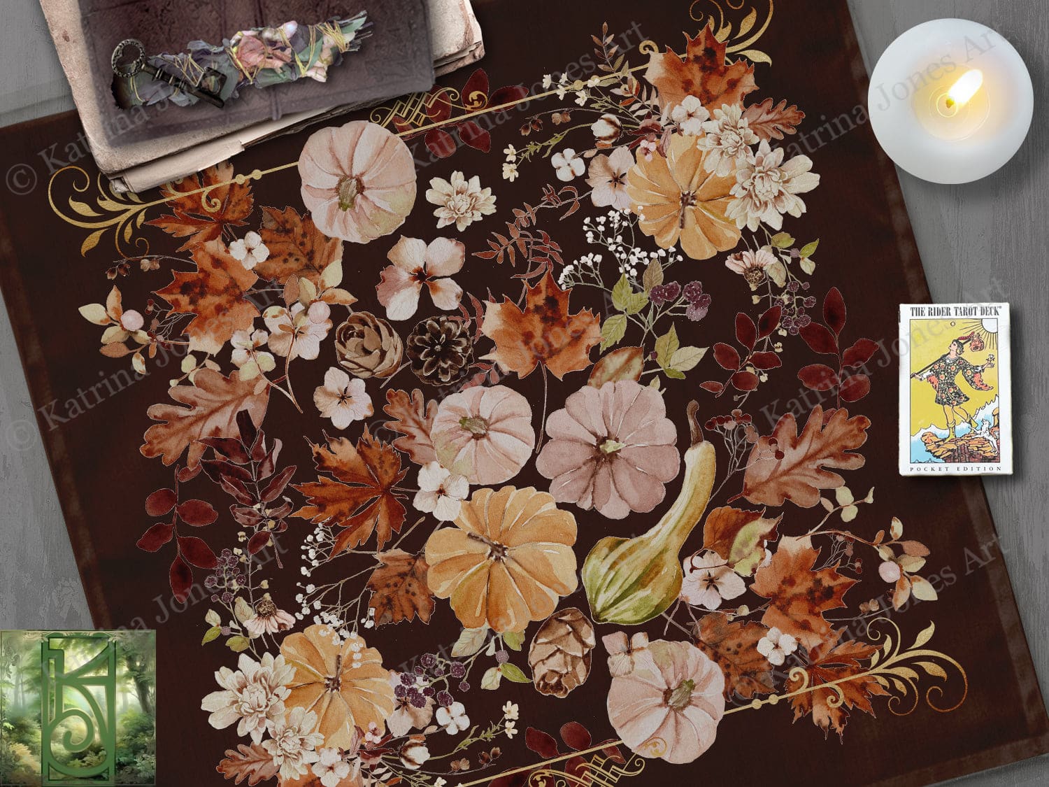 Pumpkin Altar Tarot Cloth - Mabon Samhain And Halloween Decor Square