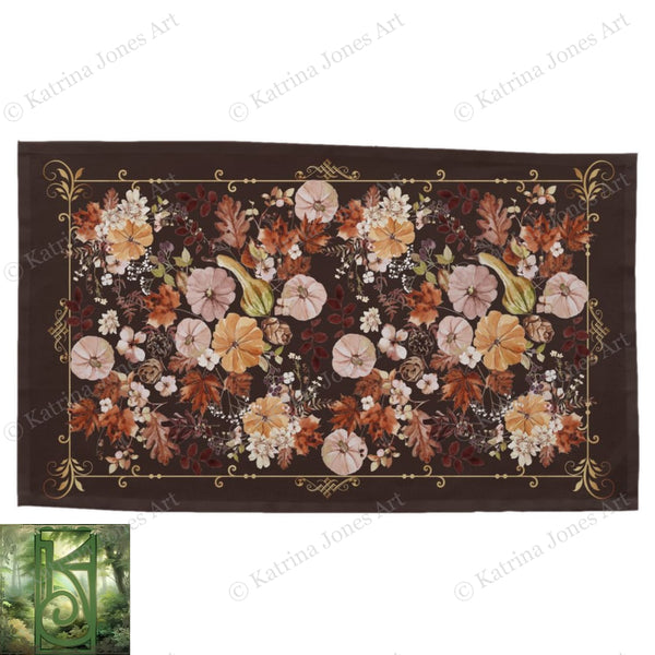 Fall Harvest Altar Cloth - Pumpkin Flowers Samhain Mabon Tarot Mat Cotton Twill Rec