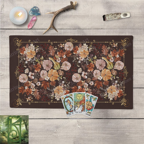 Fall Harvest Altar Cloth - Pumpkin Flowers Samhain Mabon Tarot Mat Rec