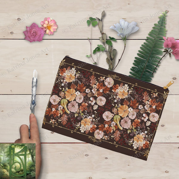 Fall Pumpkin Flowers Harvest Samhain Mabon Accessory Pouches Vintage Design Witch Wicca Pagan Decor