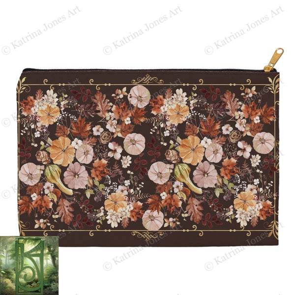 Fall Pumpkin Flowers Harvest Samhain Mabon Accessory Pouches Vintage Design Witch Wicca Pagan Decor